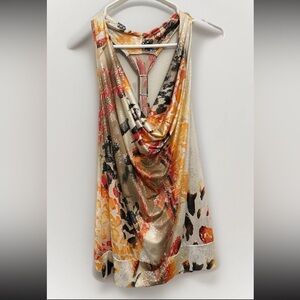 Cute abstract animal print Cowl Neck Dress with bronze accent